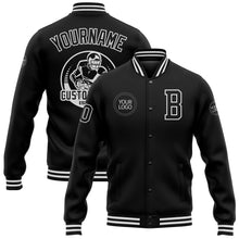 Load image into Gallery viewer, Custom Black White Bomber Full-Snap Varsity Letterman Jacket
