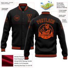 Load image into Gallery viewer, Custom Black Orange Bomber Full-Snap Varsity Letterman Jacket
