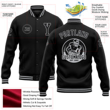 Load image into Gallery viewer, Custom Black Gray Bomber Full-Snap Varsity Letterman Jacket
