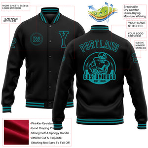 Custom Black Teal Bomber Full-Snap Varsity Letterman Jacket