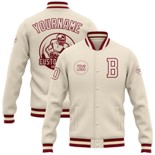 Load image into Gallery viewer, Custom Cream Maroon Bomber Full-Snap Varsity Letterman Jacket
