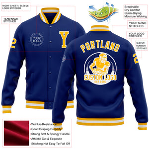 Custom Royal Gold-White Bomber Full-Snap Varsity Letterman Jacket