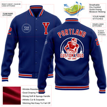 Load image into Gallery viewer, Custom Royal Red-White Bomber Full-Snap Varsity Letterman Jacket
