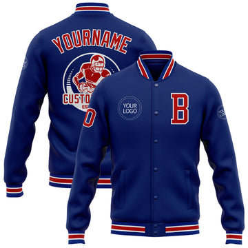 Custom Royal Red-White Bomber Full-Snap Varsity Letterman Jacket