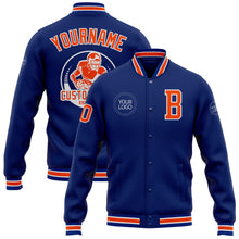 Load image into Gallery viewer, Custom Royal Orange-White Bomber Full-Snap Varsity Letterman Jacket
