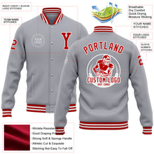 Load image into Gallery viewer, Custom Gray Red-White Bomber Full-Snap Varsity Letterman Jacket
