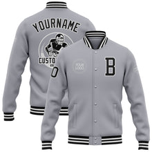 Load image into Gallery viewer, Custom Gray Black-White Bomber Full-Snap Varsity Letterman Jacket
