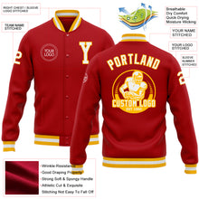 Load image into Gallery viewer, Custom Red White-Gold Bomber Full-Snap Varsity Letterman Jacket
