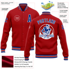 Load image into Gallery viewer, Custom Red Royal-White Bomber Full-Snap Varsity Letterman Jacket
