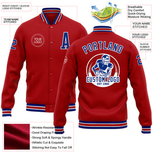 Custom Red Royal-White Bomber Full-Snap Varsity Letterman Jacket