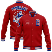 Load image into Gallery viewer, Custom Red Royal-White Bomber Full-Snap Varsity Letterman Jacket
