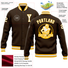 Load image into Gallery viewer, Custom Brown White-Gold Bomber Full-Snap Varsity Letterman Jacket
