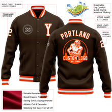 Load image into Gallery viewer, Custom Brown White-Orange Bomber Full-Snap Varsity Letterman Jacket
