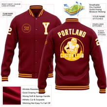 Load image into Gallery viewer, Custom Crimson White-Gold Bomber Full-Snap Varsity Letterman Jacket
