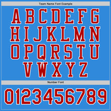 Load image into Gallery viewer, Custom Powder Blue Red-White Bomber Full-Snap Varsity Letterman Jacket
