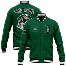 Load image into Gallery viewer, Custom Kelly Green Black-White Bomber Full-Snap Varsity Letterman Jacket
