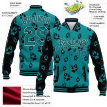 Load image into Gallery viewer, Custom Teal Black-White Wolf 3D Pattern Design Bomber Full-Snap Varsity Letterman Jacket
