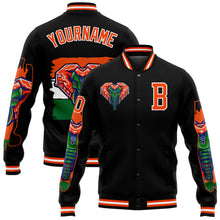 Load image into Gallery viewer, Custom Black Orange-White Elephant 3D Pattern Design Bomber Full-Snap Varsity Letterman Jacket
