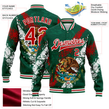 Load image into Gallery viewer, Custom Kelly Green Red-White Mexico 3D Bomber Full-Snap Varsity Letterman Jacket
