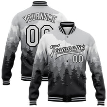 Load image into Gallery viewer, Custom Gray White-Black Watercolor Forest With Fog 3D Pattern Design Bomber Full-Snap Varsity Letterman Jacket
