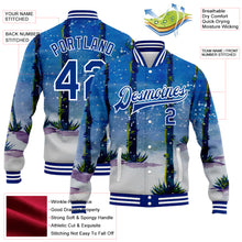 Load image into Gallery viewer, Custom Royal White Watercolor Forest With Trunks 3D Pattern Design Bomber Full-Snap Varsity Letterman Jacket
