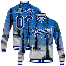 Load image into Gallery viewer, Custom Royal White Watercolor Forest With Trunks 3D Pattern Design Bomber Full-Snap Varsity Letterman Jacket
