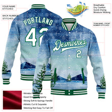 Load image into Gallery viewer, Custom Royal White-Kelly Green Watercolor Winter Landscape With Snowy Trees 3D Pattern Design Bomber Full-Snap Varsity Letterman Jacket
