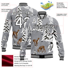 Load image into Gallery viewer, Custom Gray Black-White Winter Snowy Landscape With Deer 3D Pattern Design Bomber Full-Snap Varsity Letterman Jacket
