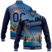 Load image into Gallery viewer, Custom Light Blue Navy Sydney Australia City Edition 3D Bomber Full-Snap Varsity Letterman Jacket
