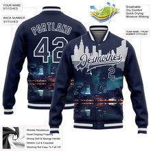 Load image into Gallery viewer, Custom Navy White Detroit Michigan City Edition 3D Bomber Full-Snap Varsity Letterman Jacket
