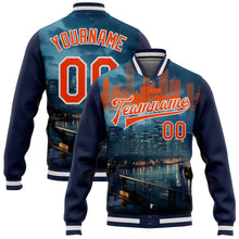 Load image into Gallery viewer, Custom Navy Orange-White Houston Texas City Edition 3D Bomber Full-Snap Varsity Letterman Jacket
