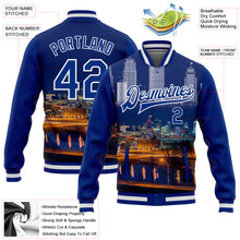 Load image into Gallery viewer, Custom Royal White Kansas City Missouri City Edition 3D Bomber Full-Snap Varsity Letterman Jacket
