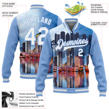 Load image into Gallery viewer, Custom Light Blue White Tampa Florida City Edition 3D Bomber Full-Snap Varsity Letterman Jacket
