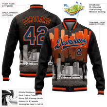 Load image into Gallery viewer, Custom Black Electric Blue-Orange Miami Florida City Edition 3D Bomber Full-Snap Varsity Letterman Jacket
