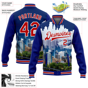 Custom Royal Red-White Philadelphia Pennsylvania City Edition 3D Bomber Full-Snap Varsity Letterman Jacket