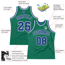 Load image into Gallery viewer, Custom Kelly Green Royal-White Authentic Throwback Basketball Jersey
