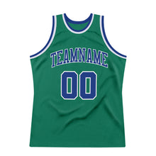 Load image into Gallery viewer, Custom Kelly Green Royal-White Authentic Throwback Basketball Jersey
