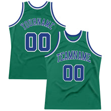 Load image into Gallery viewer, Custom Kelly Green Royal-White Authentic Throwback Basketball Jersey
