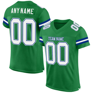 Custom Grass Green White-Royal Mesh Authentic Football Jersey