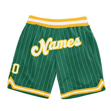 Custom Kelly Green White Pinstripe White-Gold Authentic Basketball Shorts