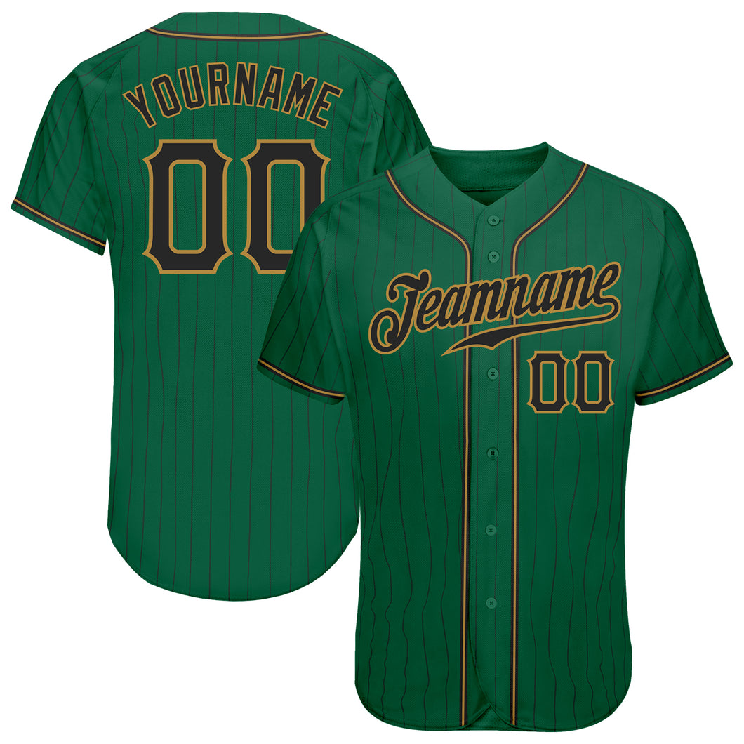 Custom Kelly Green Black Pinstripe Black-Old Gold Authentic Baseball Jersey