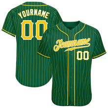 Load image into Gallery viewer, Custom Kelly Green Gold Pinstripe Gold-White Authentic Baseball Jersey
