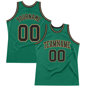 Custom Kelly Green Black-Old Gold Authentic Throwback Basketball Jersey