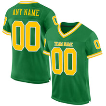 Load image into Gallery viewer, Custom Grass Green Gold-White Mesh Authentic Throwback Football Jersey
