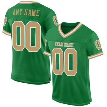 Custom Grass Green Old Gold-White Mesh Authentic Throwback Football Jersey