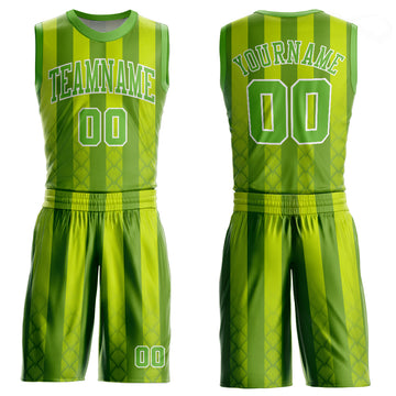 Custom Kelly Green Neon Green-White Round Neck Sublimation Basketball Suit Jersey