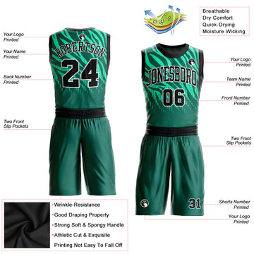 Custom Kelly Green Black-White Round Neck Sublimation Basketball Suit Jersey