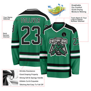 Custom Kelly Green Black-White Hockey Jersey