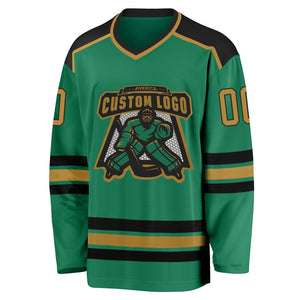 Custom Kelly Green Old Gold-Black Hockey Jersey