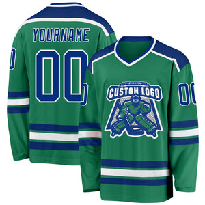 Custom Kelly Green Royal-White Hockey Jersey